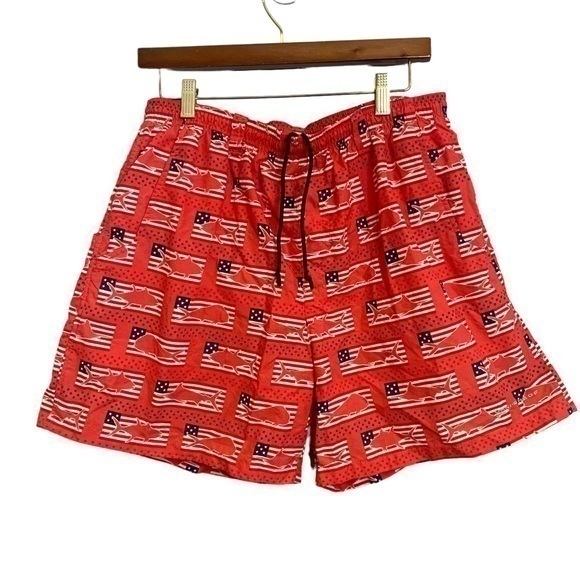 Columbia Swim Shorts Red Blue American‎ Flag Size Large 6” Length - Picture 1 of 11